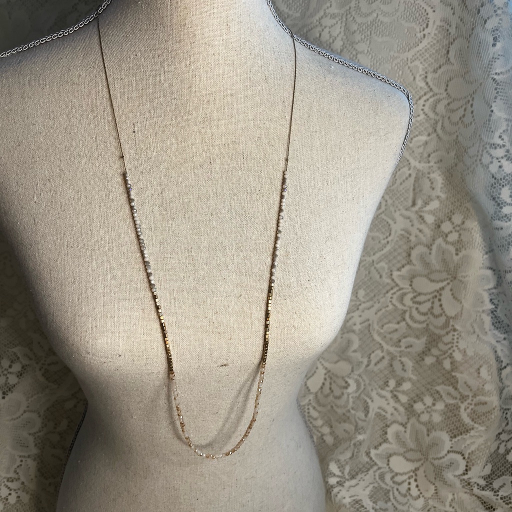 Gold Tone And White Long Necklace 8$